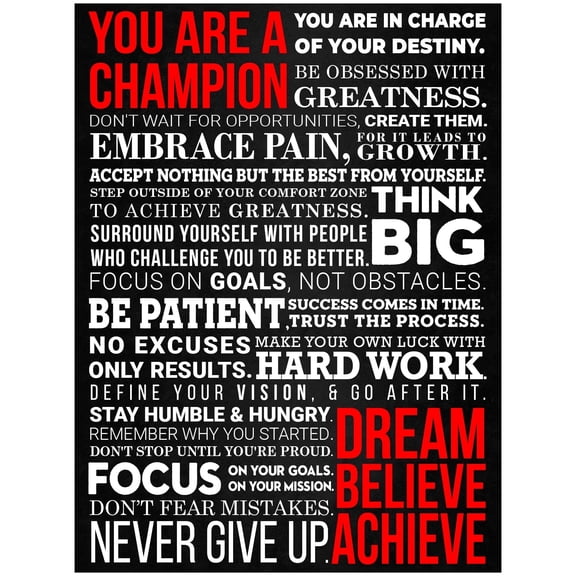 HoneyKICK Champion's Mantra Motivational Poster - 12x16 Cardstock Print