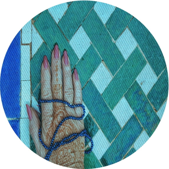 Ahgly Company Indoor Round Patterned Blue Jay Blue Area Rugs, 8' Round