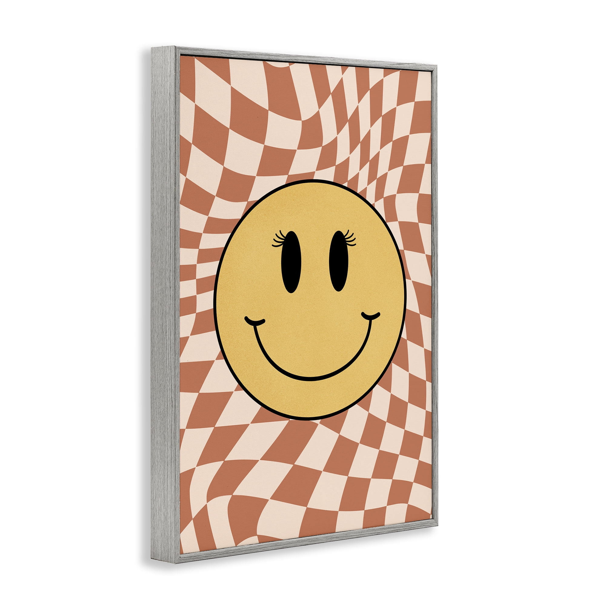 Stupell Industries Wavy Checkered Smiley Novelty Painting Gray Framed Art Print Wall Art, 16 x 24