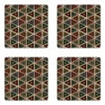 thumbnail image 1 of African Coaster Set of 4, Grunge Triangle Design Colorful Geometric Mosaic Traditional Batik Pattern Retro, Square Hardboard Gloss Coasters, Standard Size, Multicolor, by Ambesonne, 1 of 2