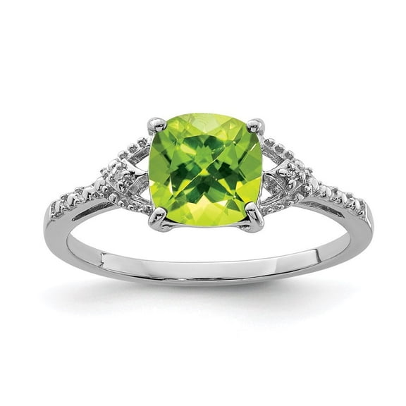 Auriga Fine Jewelry 925 Sterling Silver Rh-Plated Diamond and Peridot Ring for Women Size 6