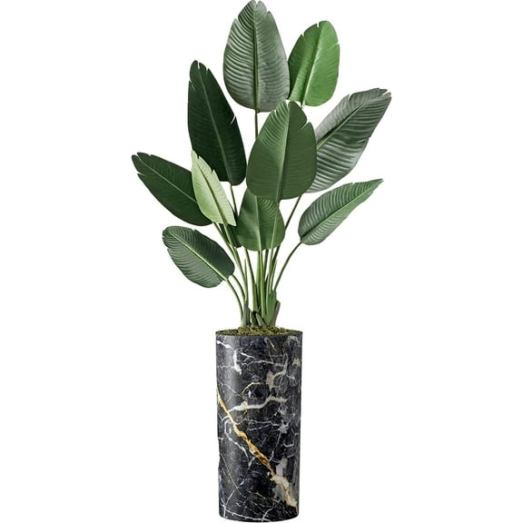 Artificial Tree in Modern Granite Effect Planter, Fake Bird of Paradise Silk Tree for Indoor and Outdoor Home Decoration - 67" Overall Tall (Plant Pot Plus Tree)