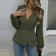 thumbnail image 4 of Lenpel Women's Business Casual Peplum Tops Lantern Long Sleeve Wrap Deep V Neck Layered Button down Shirts Dressy Work Blouses(Army Green,XX-Large), 4 of 7