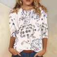 thumbnail image 2 of Paguaki Womens Floral Print 3/4 Sleeve Tunic Top Crewneck Blouse Soft Breathable Lightweight Casual Everyday T Shirts, 2 of 5