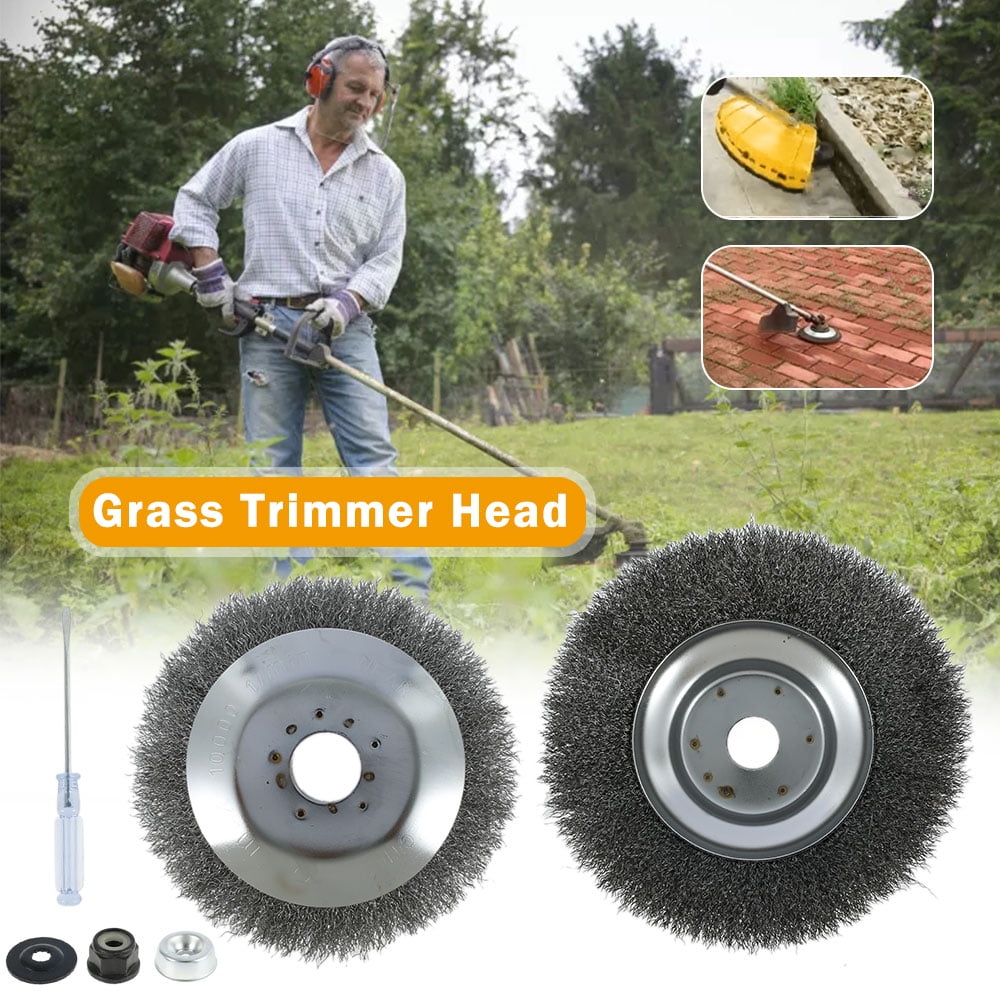 Hotbest Grass Trimmer Head Steel Wire Wheel Round Rotary Weed Brush With 4 Mounting Tools Lawn Mower Weeding Tray Metal Brushcutter Attachment 6 Inches Com