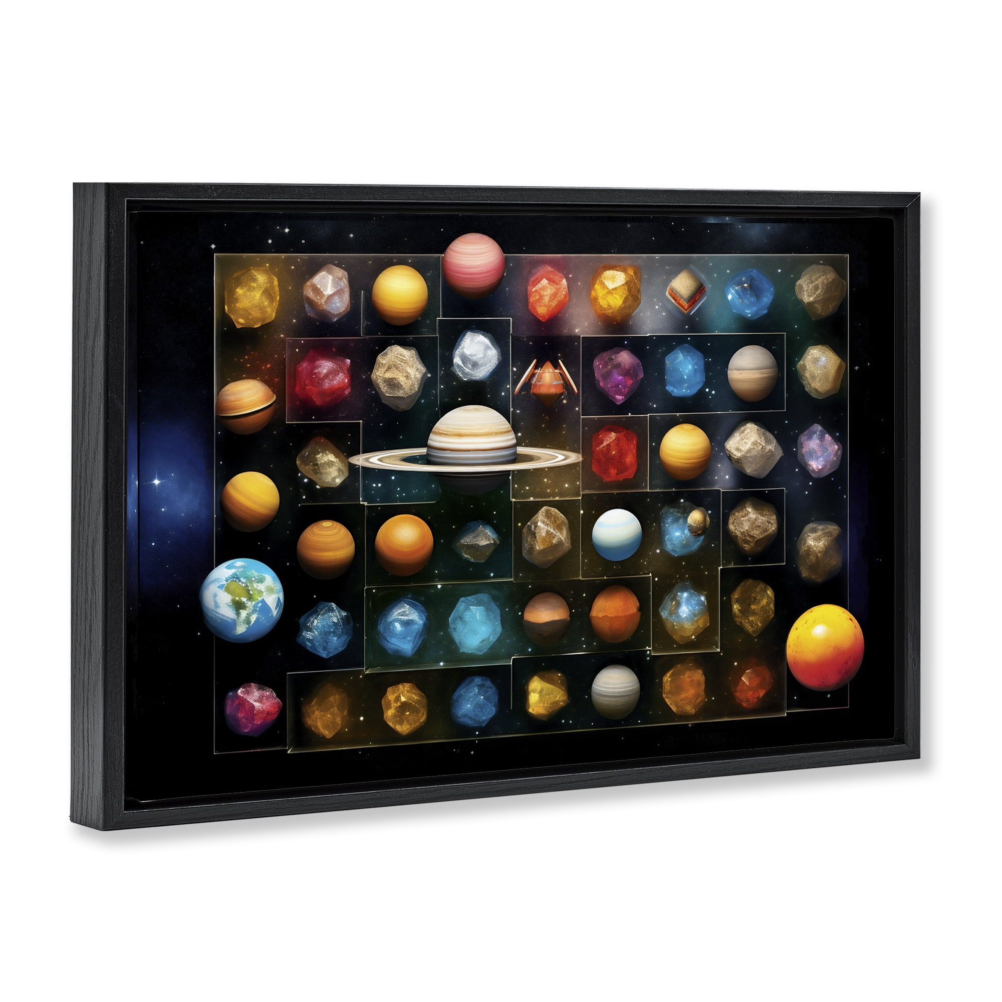 Stupell Industries Celestial Gems & Planets Black Framed Floater Canvas Wall Art, design by Ray Powers