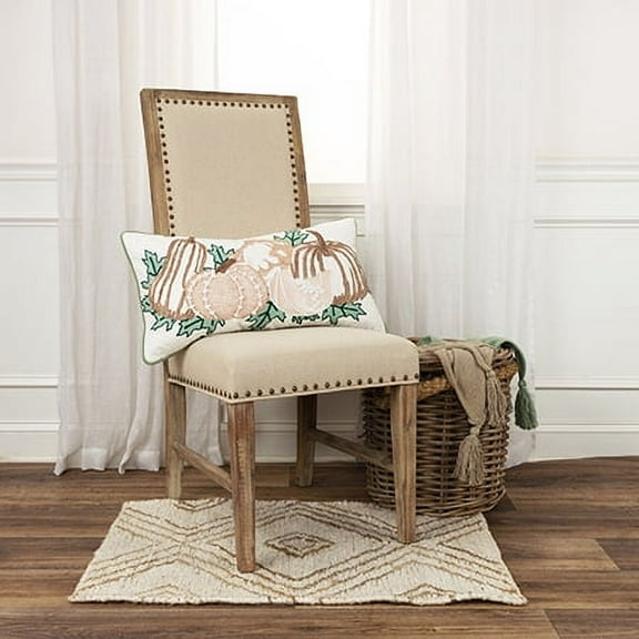 Rizzy Home Harvest Ivory/Green Pumpkins Cotton 14"x26" Poly Filled Decorative Throw Pillow