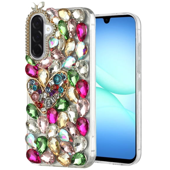 XPM for Samsung Galaxy A17 5G Phone Case, Bling Crystal 3D Full Diamonds Luxury Sparkle Rhinestone Hybrid Protective Cover for Galaxy A17 (Colorful Heart)