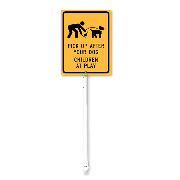 Eveokoki Pick Up After Your Dog Children At Play Yard Sign with Metal Stake Aluminum No Poop Yard Signs for House Lawn, Protect Your Grass & Property 8x12 inches