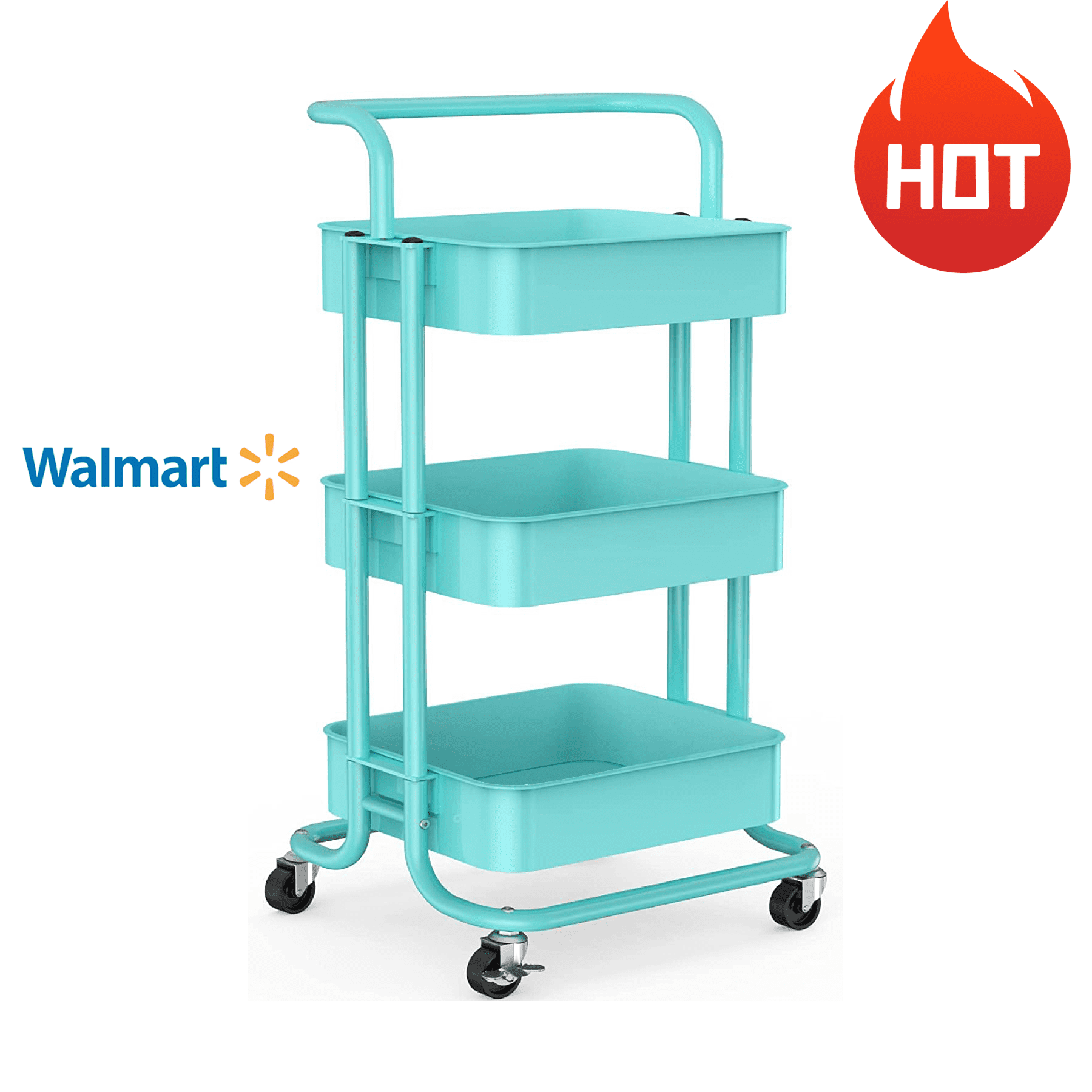 Home 3Tier Metal Utility Rolling Cart, Storage Trolley Cart with Lockable Wheels for Bathroom