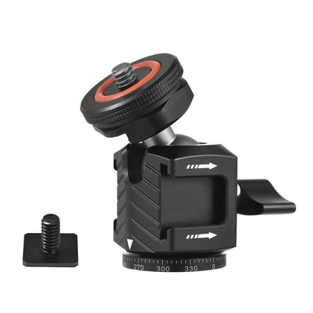Image of Docooler Multi-functional Ball Head Rotatable Aluminum Alloy Ballhead Adapter Tripod Head 1/4 Inch Screw & Cold Shoe Connection with Dual Side Cold Shoe Mounts for Camera Video Light Microphone
