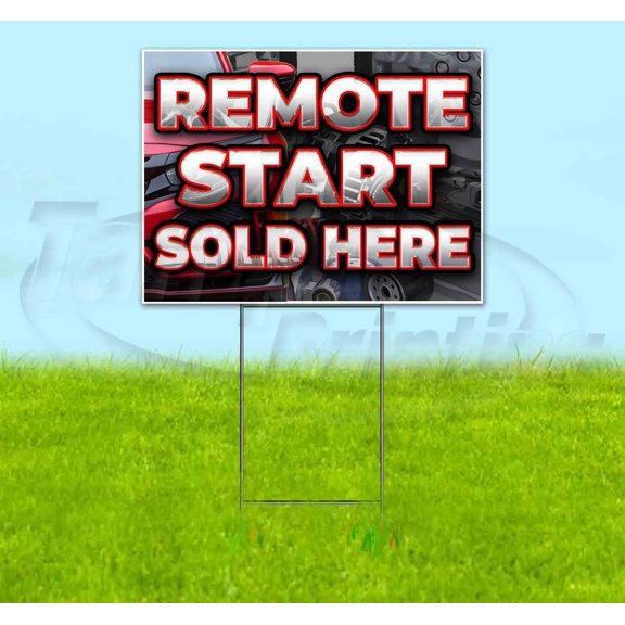 Remote Start Sold Here Red Car (18" x 24") Yard Sign, Includes Metal Step Stake