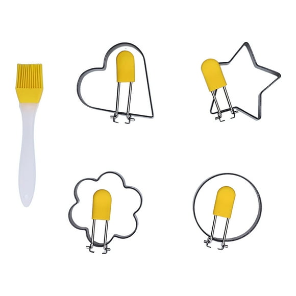 Lot de 4 anneaux à ufs pochés en acier inoxydable avec poignée pliante et brosse en silicone pour la friture d'ufs, la mise en forme, les crêpes, les mini-hamburgers.