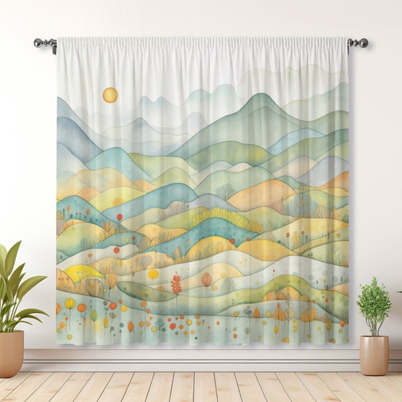 Modern Minimalist Style Curtains, Mountain Blackout Curtains, Suitable For Room Bedroom Decoration(Rod pocket)