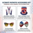 thumbnail image 4 of PMU 4 Pcs Patriotic Accessories Set, 4th of July Outfit Costume for Adult– Patriotic Stars & Stripes Top Hat, Glasses, Jumbo Sequin Bow Tie, Suspender – Red White Blue Outfit Memorial Day, 4 of 5
