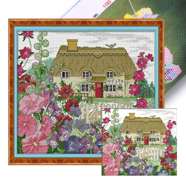 Hilo Algodón Ecológico Bordado Punto Cruz Casa Morning Glory 14CT 44x38cm