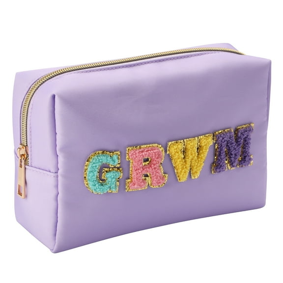 Purple GRWM Cosmetic Bag Pouch, 3.0" x 7.5" x 5.0"