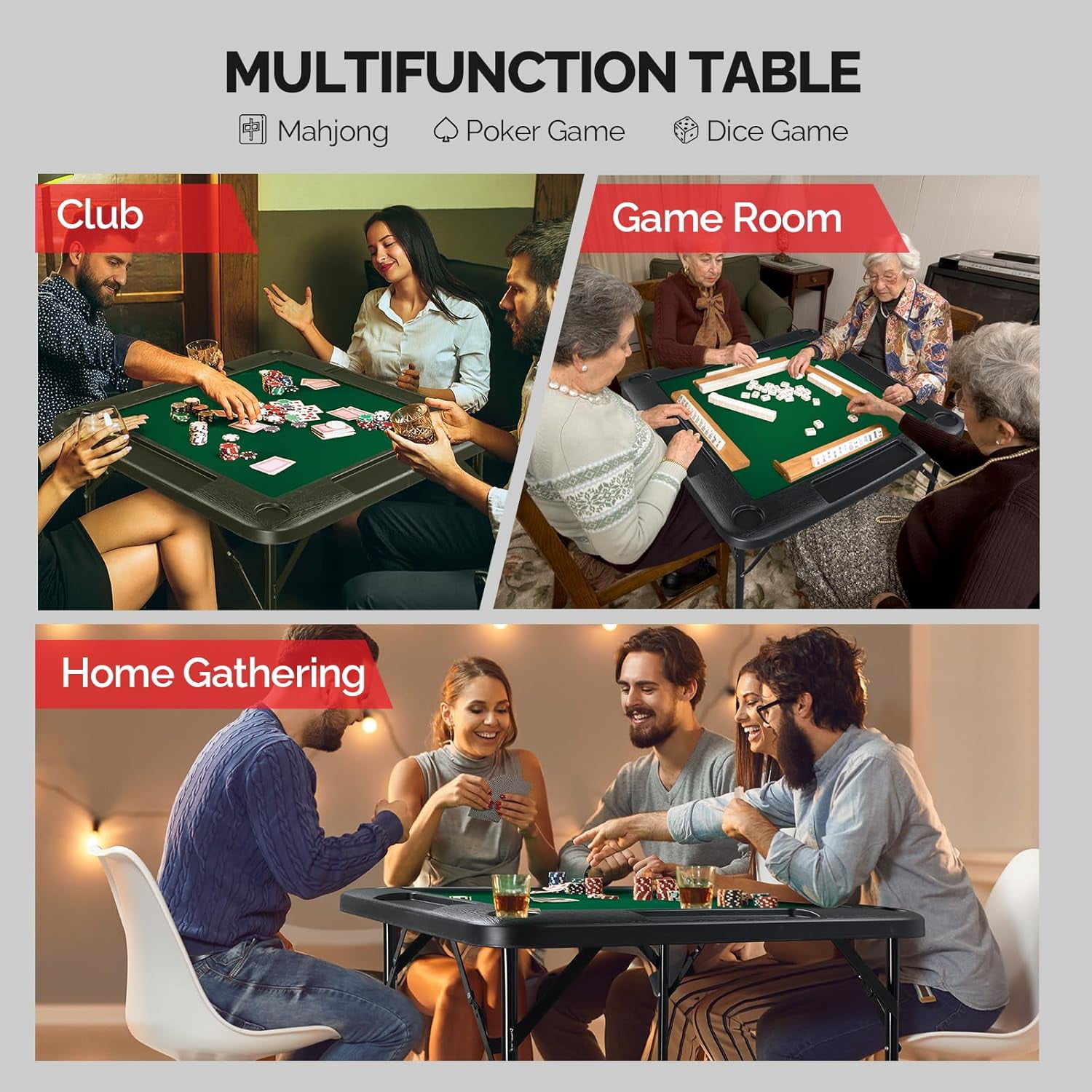 PEXMOR 39.5" Foldable Mahjong Table, 4 Player Card Game Table w/Cup Holders & Chip Grooves, Portable Folding Poker Domino Board Game Table for Blackjack, Texas Hold'em, Jigsaw Puzzles Game