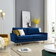 thumbnail image 2 of Mid Century Modern Couch, High End Velvet Fabric Contemporary Sofa Sets with Metal Legs, Sectional Sofa Bedroom Furniture with 2 Soft Pillow, Loveseat Fabric Sofa for Small Spaces, Blue, Q9256, 2 of 13