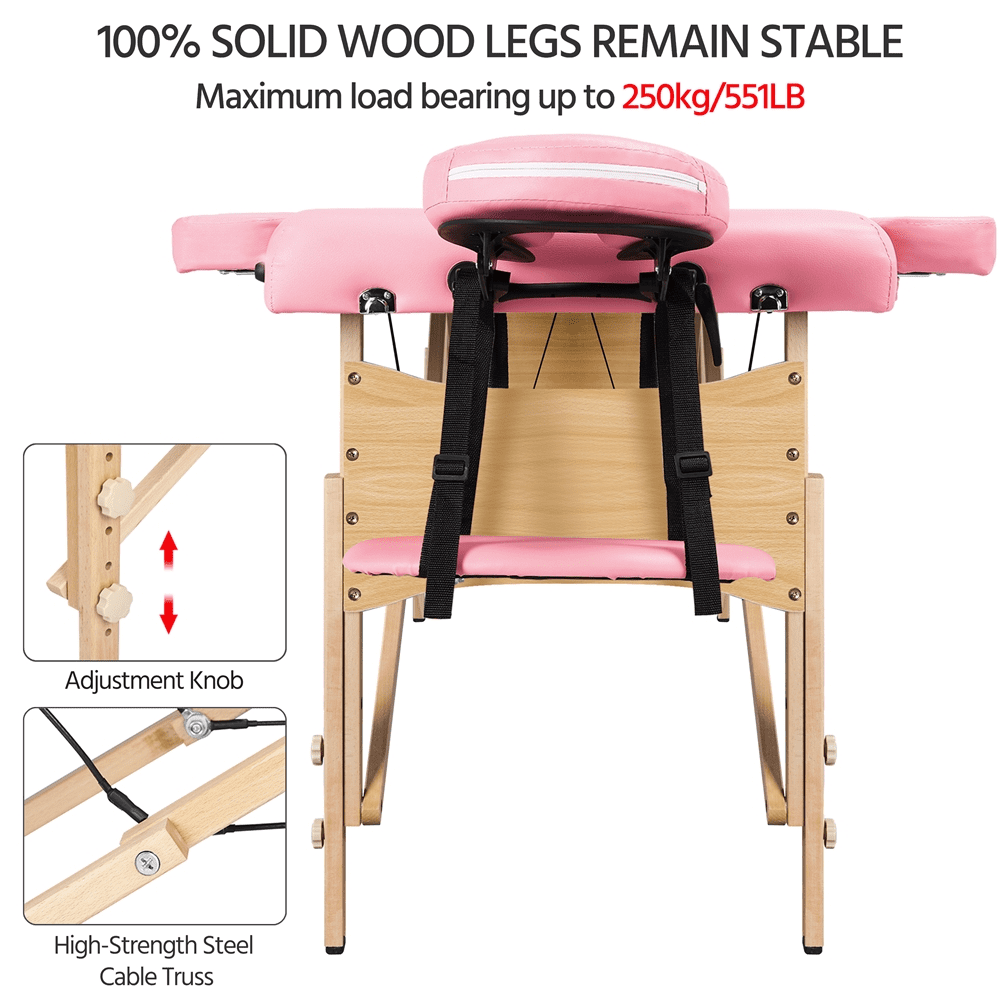 Renwick Portable Folding Massage Table with Face Cradle and Armrests, Pink