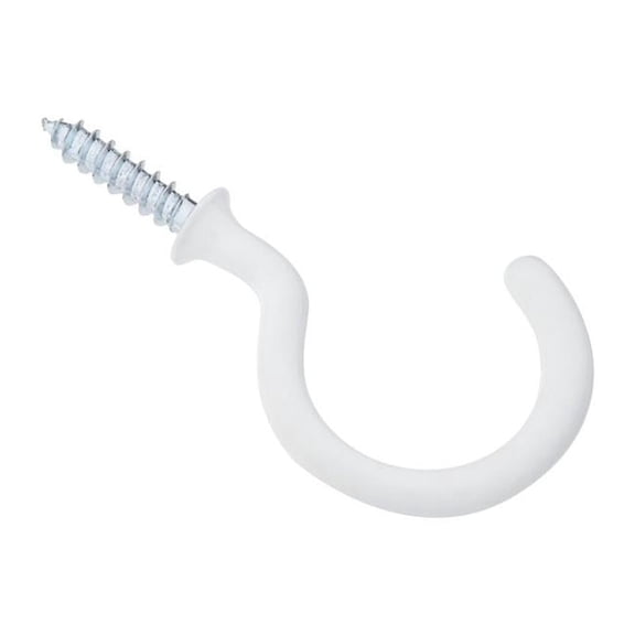 1.5 in. Cup Steel Vinyl Hook, White - Pack of 2