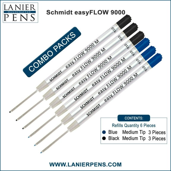 6X Schmidt 9000 M easyFLOW Parker Style Refill Blue/Black Ink Medium Tip