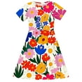 thumbnail image 4 of GERsome Summer Dresses for Girls Cute Floral Print Crewneck T-shirt Dresses Loose Short Sleeve Beach Party Sundress Size 4-14 Years, 4 of 5