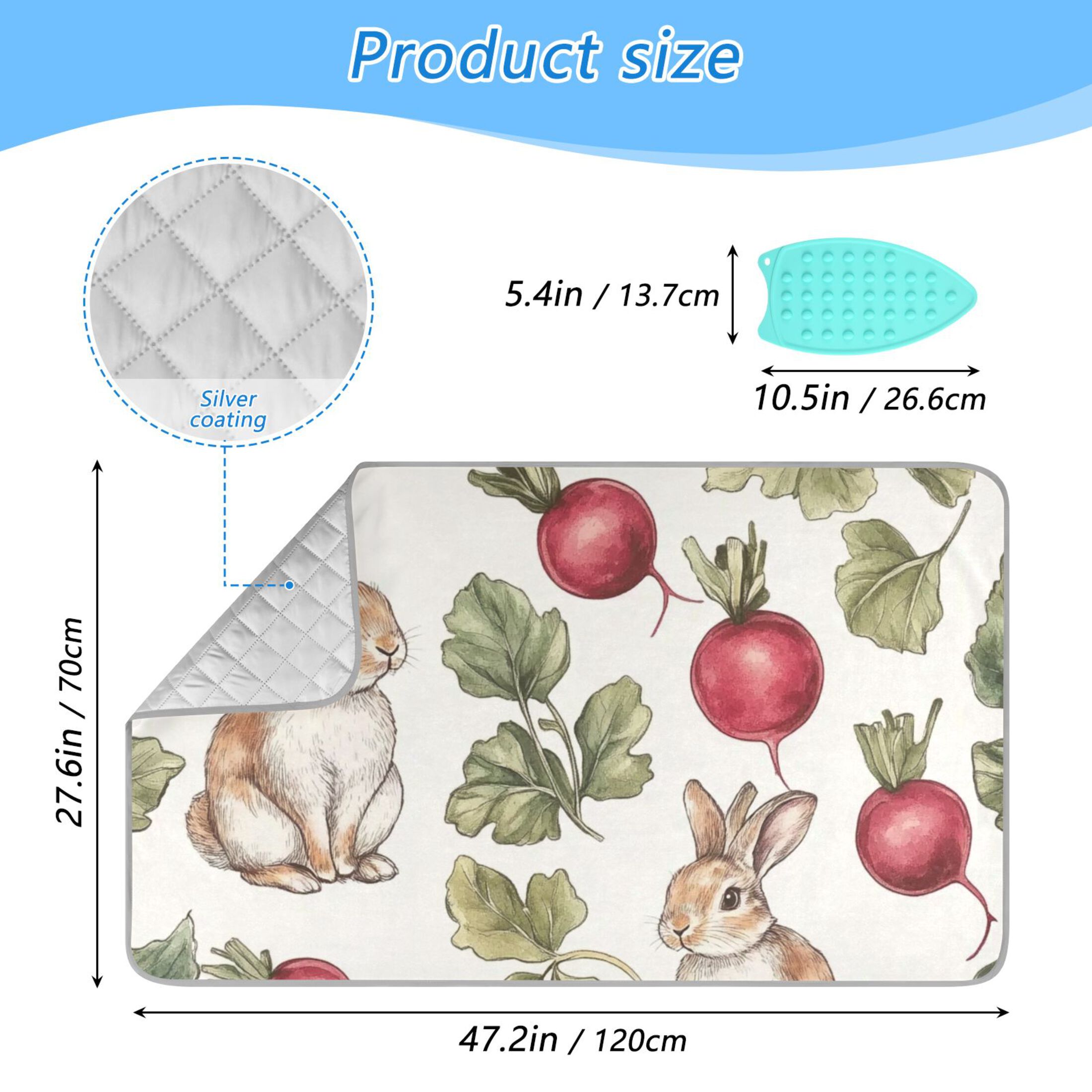 Watercolor Rabbit and Carrot Ironing Mat Blanket for Table Top Travel Portable Ironing Board Pad 47.2x27.6 Inch