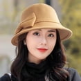 thumbnail image 5 of D-GROEE Vintage Round Dome Bucket Hat Ladies Elegant Bowknot Decor Felt Fedora Hat Party Fashion Floopy Winter, 5 of 8