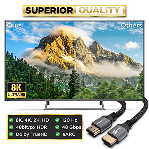 PowerBear 4K HDMI Cable 3 ft | High Speed Hdmi Cables, Braided Nylon & Gold  Connectors, 4K @ 60Hz, Ultra HD, 2K, 1080P, ARC & CL3 Rated | for Laptop