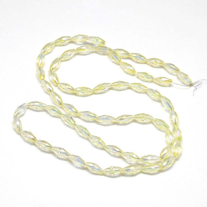 10Strand Electroplate Crystal Glass Rice Beads Strands Faceted Rainbow Color Plated Light Yellow 4x9mm Hole: 1mm about 58pcs/strand 20.4 inch