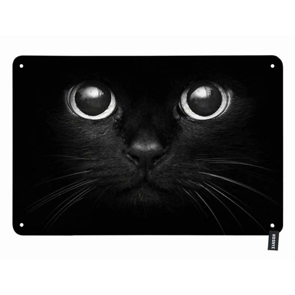 HOSNYE Black Cat Tin Sign Cool Cat Head on Black Background Vintage Metal Tin Signs for Men Women Wall Art Decor for Home Bars Clubs Cafes 8x12 Inch