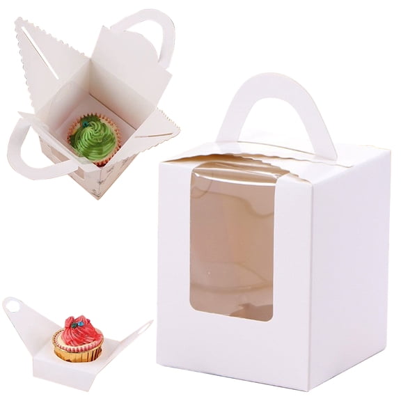 Individual Cupcake Container with Window,Single Cupcake Box for Bakery Party Favor Packaging