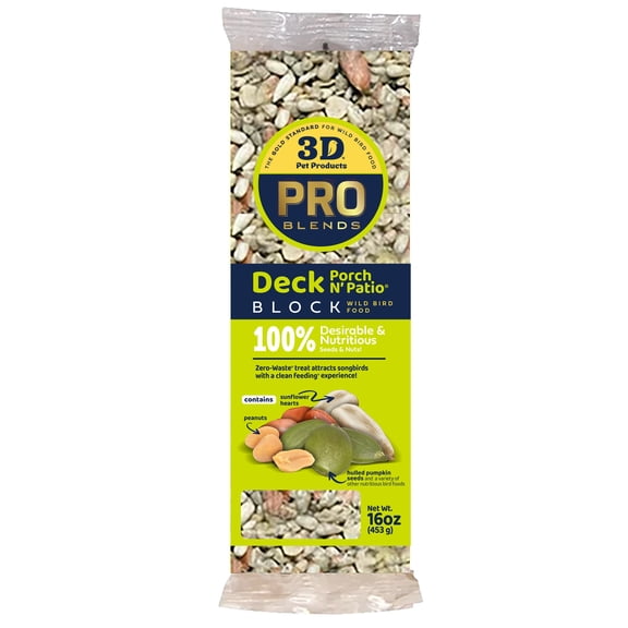 3-D Pro Blends Deck Porch N Patio Zero-Waste Blend Wild Bird Food Block, 1 Pound