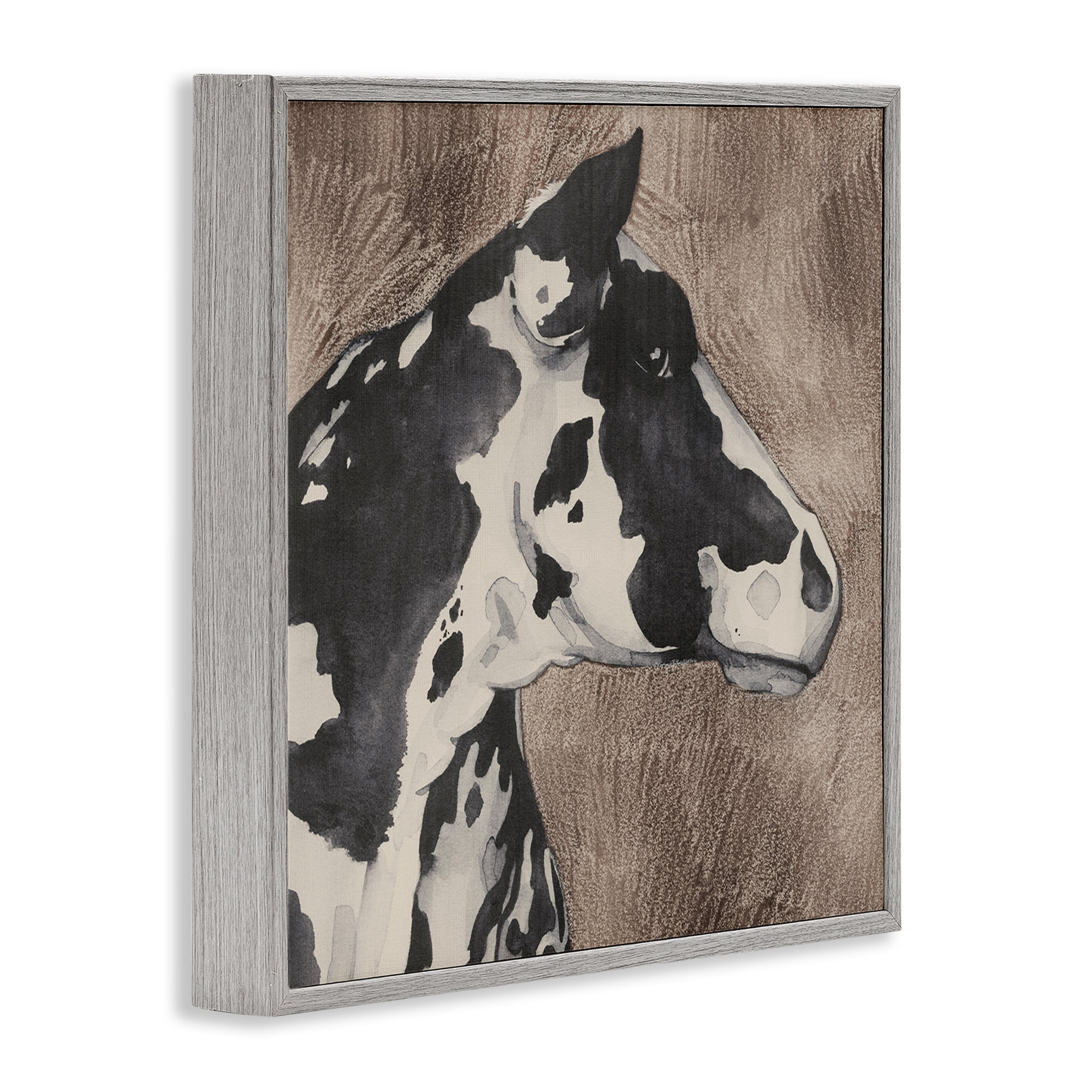 Stupell Industries Rustic Cow Looking Right Animals & Insects Painting Gray Framed Art Print Wall Art, 24 x 24