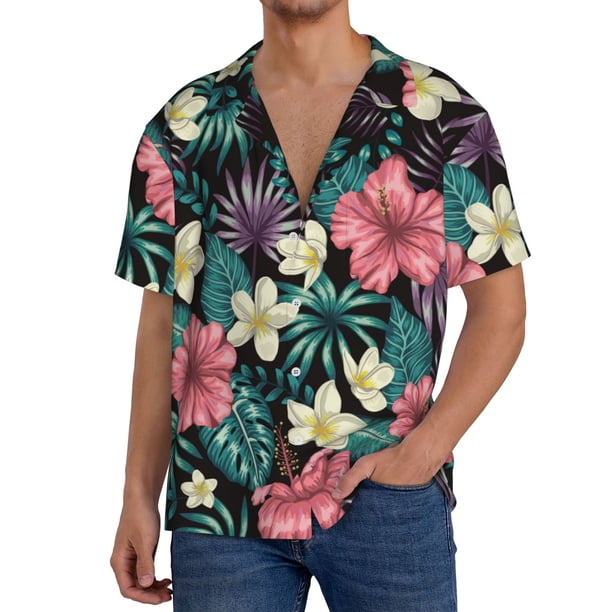 Balery Green Tropical Leaves Camisa Casual de Manga Corta con Botones para Hombre, Texturizada, Estilo Cubano, para Playa, Verano-Small