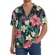 thumbnail image 1 of Balery Green Tropical Leaves Camisa Casual de Manga Corta con Botones para Hombre, Texturizada, Estilo Cubano, para Playa, Verano-Small, 1 of 5