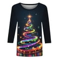 thumbnail image 5 of Christmas T Shirts For Women Crew Neck 3/4 Sleeve Print Pullover Tops Plus Size Loose Funny Graphic Xmas Holiday Blouse (M, Navy-A), 5 of 6