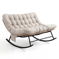 thumbnail image 5 of Indoor Outdoor Patio Rocking Glider Chair – 450 lbs Capacity – Weather-Resistant Rattan, UV-Proof Cushion & soft Toy Fleece Upholstery – Sturdy Rubber Wood & Reinforced Steel Frame, 5 of 5