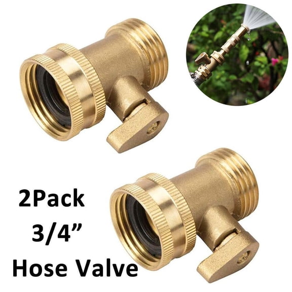 SJPACK 2 Packs Garden Hose Brass Shut Off Valve 3/4" Thread Water Hose Faucet Connector