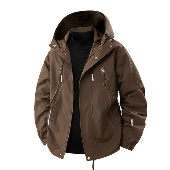 Men's Casual Fashion Solid Color Long-Sleeved Hooded Zipper Pocket Jacket