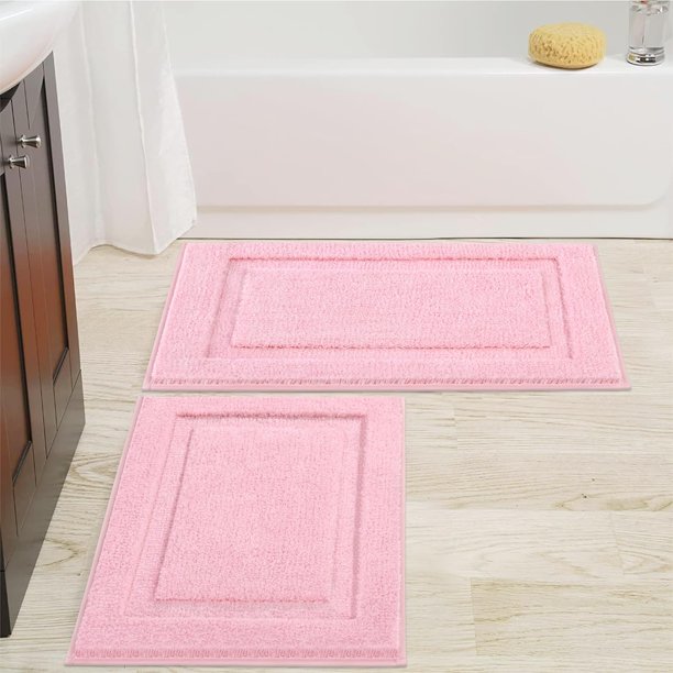 Juego de Alfombrillas para Baño SHACOS 2 Piezas 50x80 y 50x120 cm Rosa