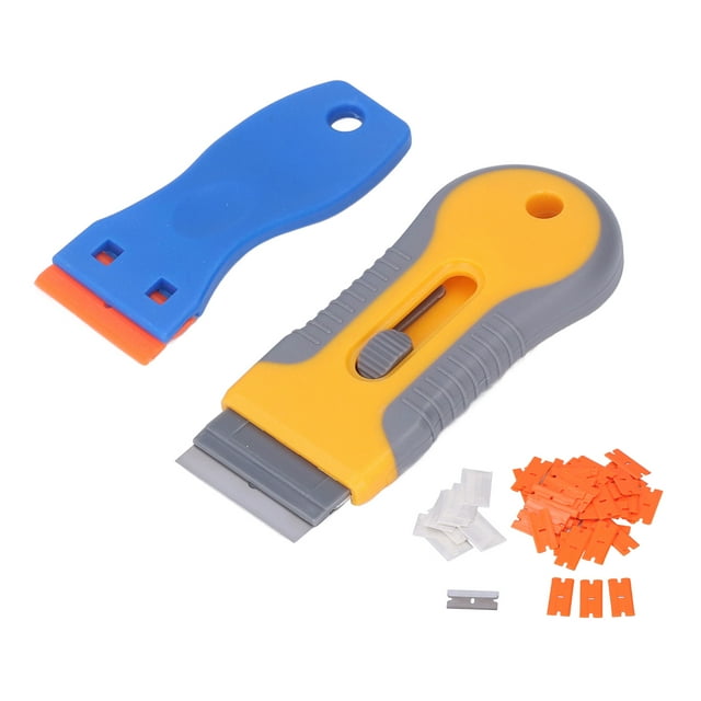 Decal Sticker Remover, Blade Scraper Increase Productivity Ergonomic Curved With Handle + Blades For Labels For Glass