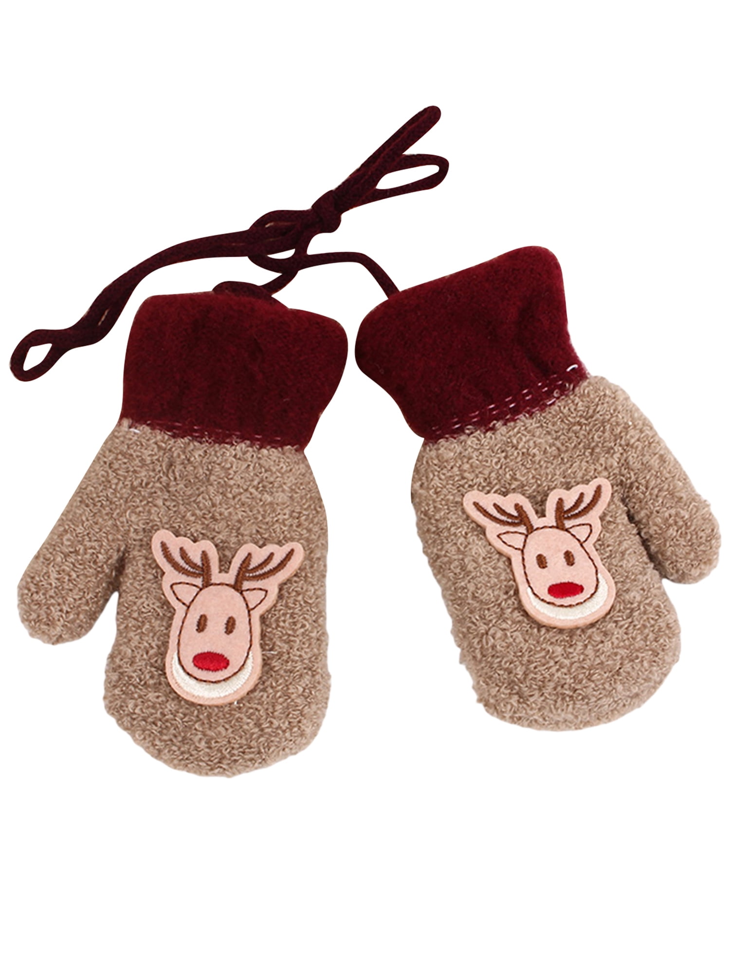 Winter Warm Toddlers Baby Boy Girls Kids Thick Fur Cartoon Bear Gloves Mittens 