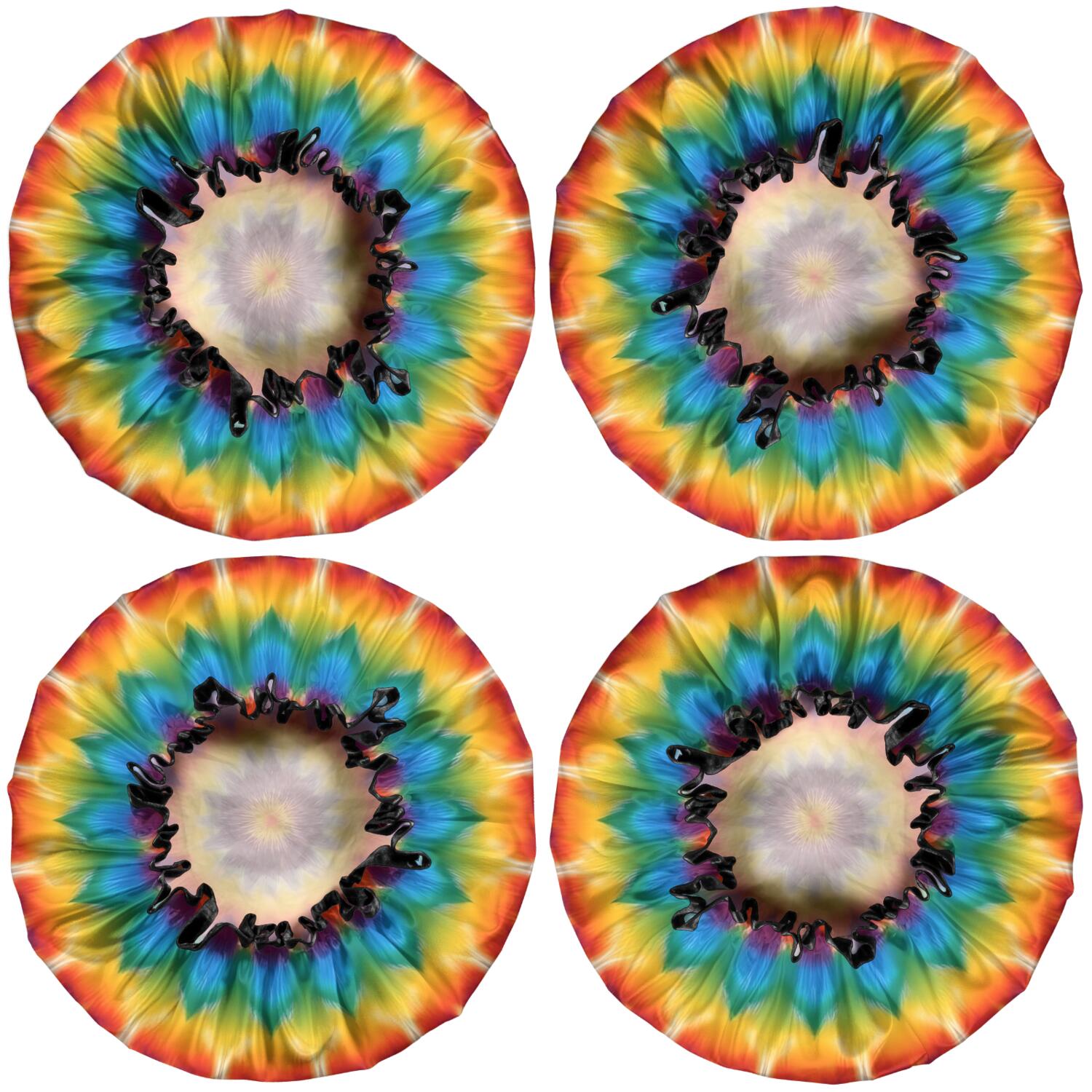 Shower Caps,Colorful Tie Dye Floral Mandala Waterproof Shower Cap for Women 4 Pieces,Double Reusable Hair Cover for Shower PEVA Elastic Stretch Hem
