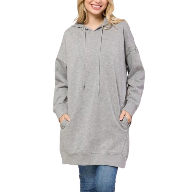 Oucaili Tops con capucha para mujer Sudaderas con capucha con cordón Jersey de manga larga Mini sudadera cómoda Vestido deportivo