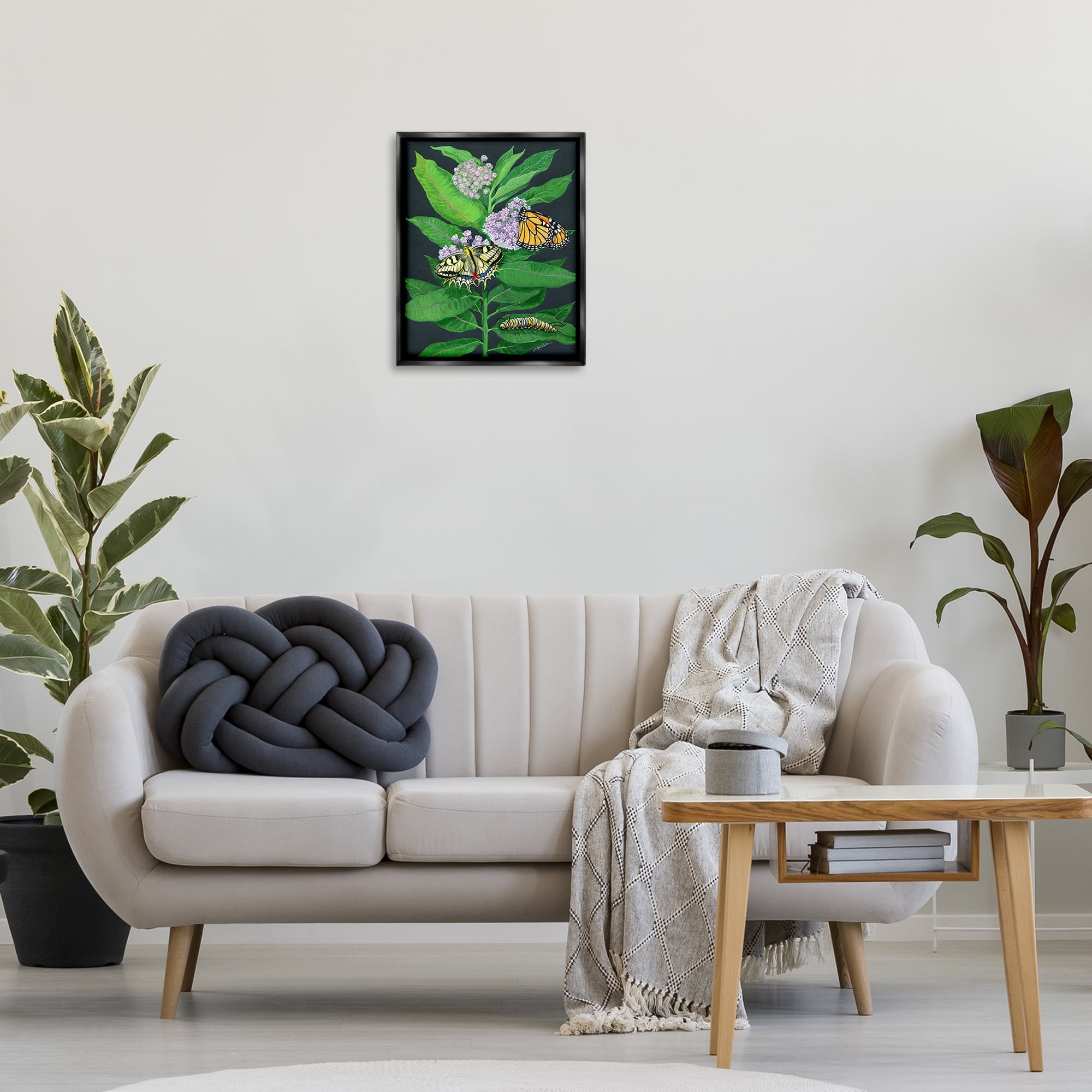 Stupell Industries Vintage Milkweed & Insects Animals & Insects Painting Black Floater Framed Art Print Wall Art, 17 x 21
