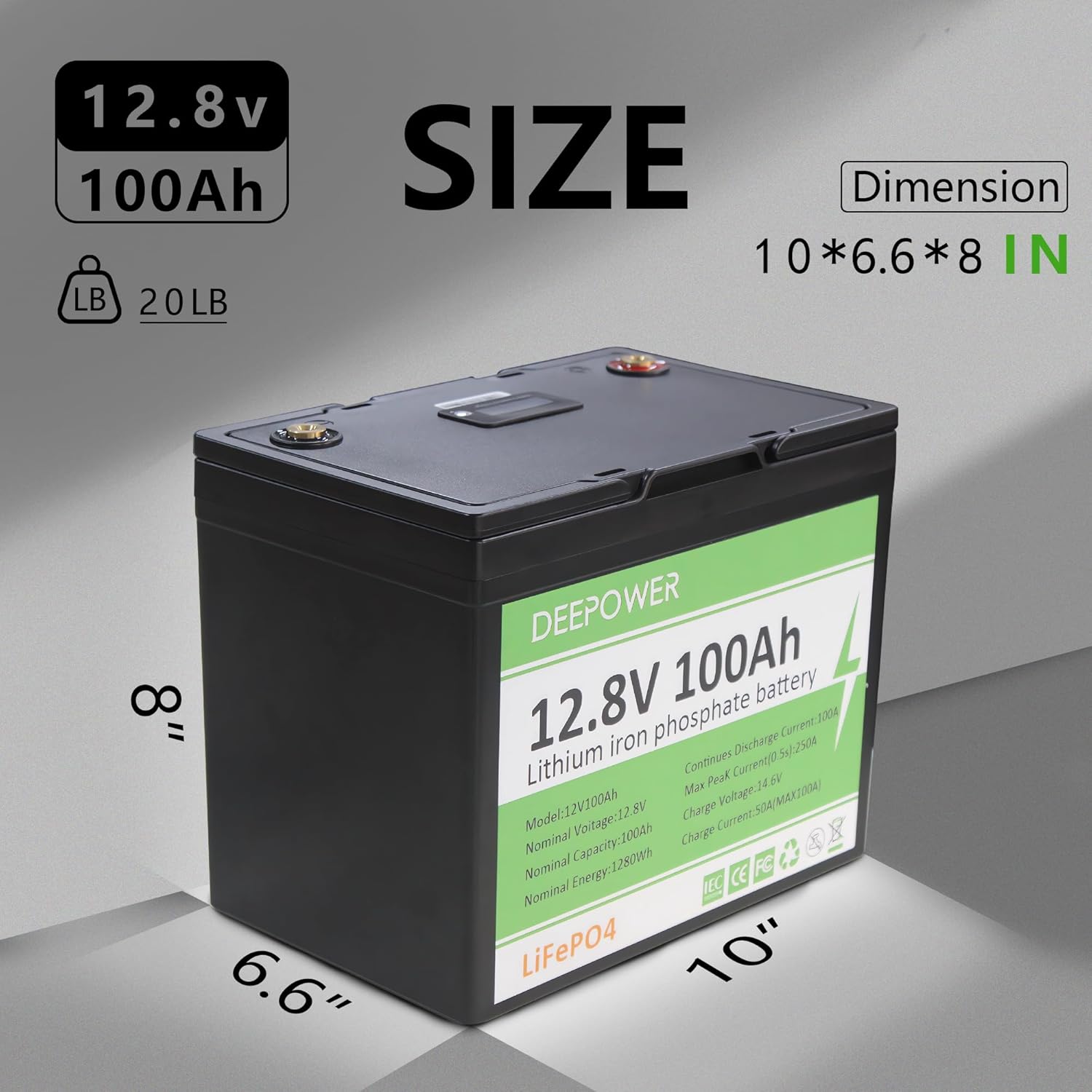 12V 100Ah LiFePO4 Lithium Battery, Grade A Cells, 5000+ Deep Cycle, with 100A BMS, for Home Energy, Boat, Rv, Solar, Backups