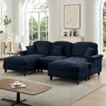 thumbnail image 5 of Newest Classic Comfy Modular U Shape Sectional Sofa Couch,Flared Arms,Removable Ruffles Pleats Skirts,Spindle Legs, Upholstered Chenille Deep Seat Cloud Sofa,Movable Ottomans, Blue, 5 of 20