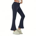 thumbnail image 3 of Bloomae Stretchy Jeans for Women High Waist Flare Jeggings Leggings with Back Pockets Loose Wide Leg Tummy Control Bootcut Bell Bottom Faux Denim Pants Navy M, 3 of 10